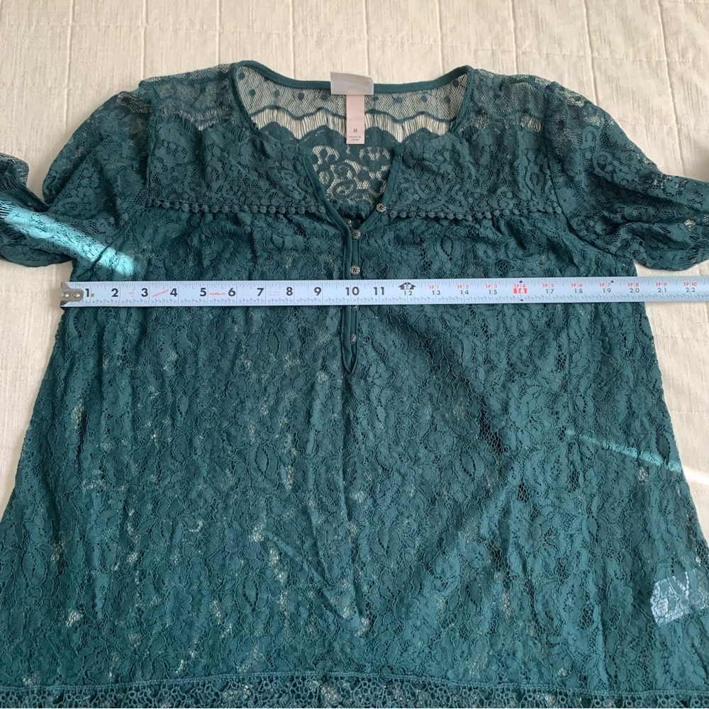 Knox Rose Green Long Sleeve Lace Blouse Size Medium - Picture 7 of 8